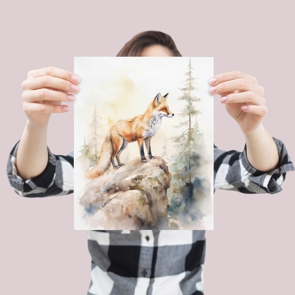 Watercolor Floral Red Fox Portrait Wall Art Illustration Print Poster Unframed - Picture 4 of 6